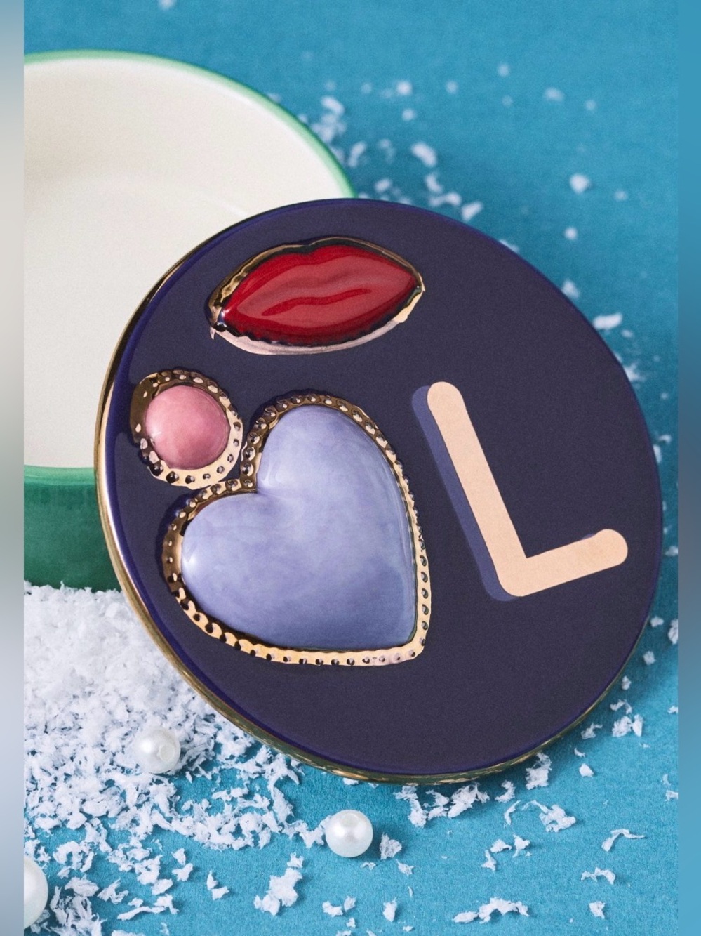✨ Anthropologie Handpainted Stoneware Monogram “L” Trinket Dish